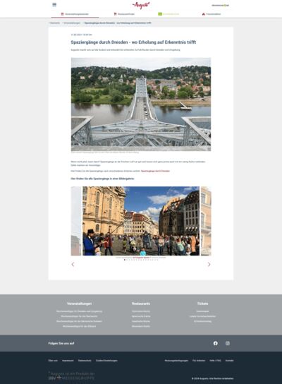 Ansicht eines Artikels von Augusto Sachsen mit Bild, Text und Slider