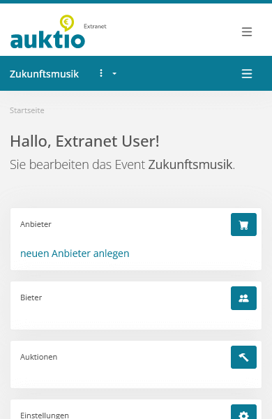 Mobile Ansicht der Webapp Extranet zur Pflege von Auktionsdaten