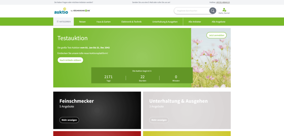 Desktopansicht der Webapp Auktio